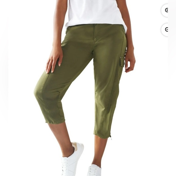 Ellos Women's Plus Size Stretch Cargo Capris size 32 3X casual army green  NWOT - Picture 12 of 16